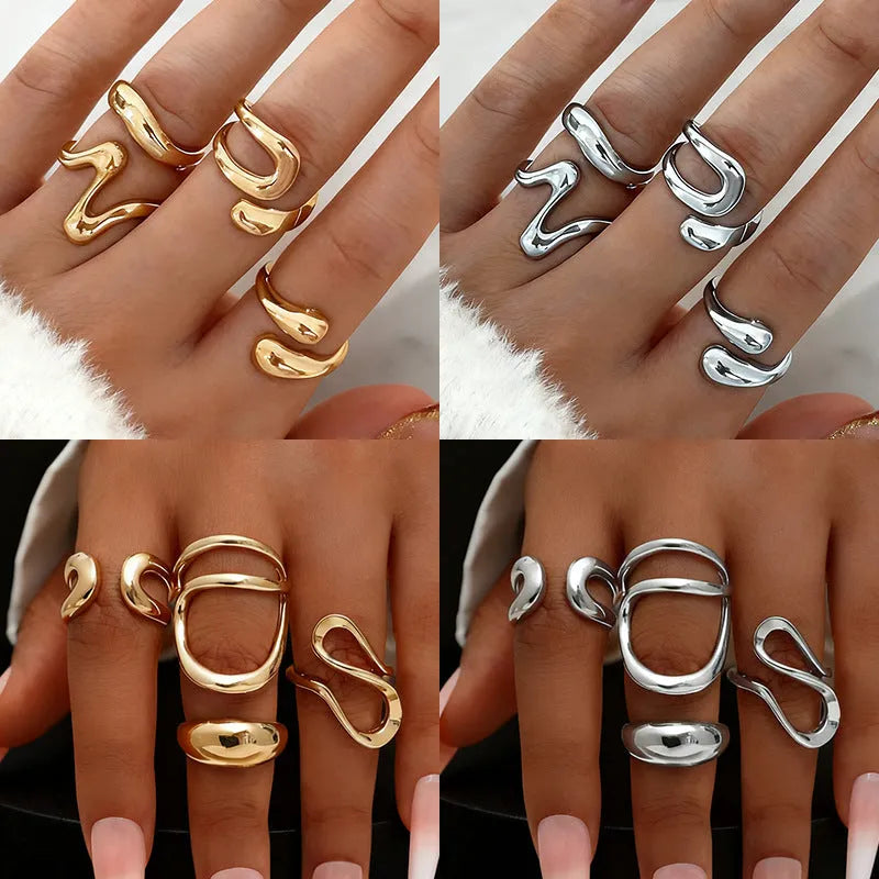 Open multi-piece ring set in Gold or Silver electroplated metal with geometric shape