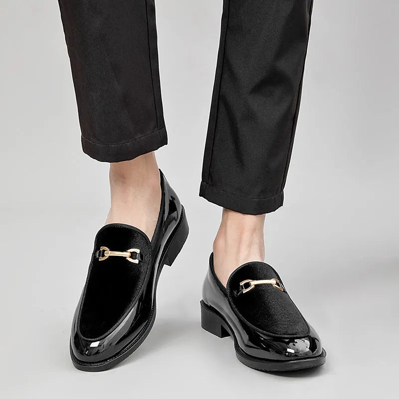 Patent leather shiny wedge heel shoes oversleeve design black green sky blue rubber sole unisex