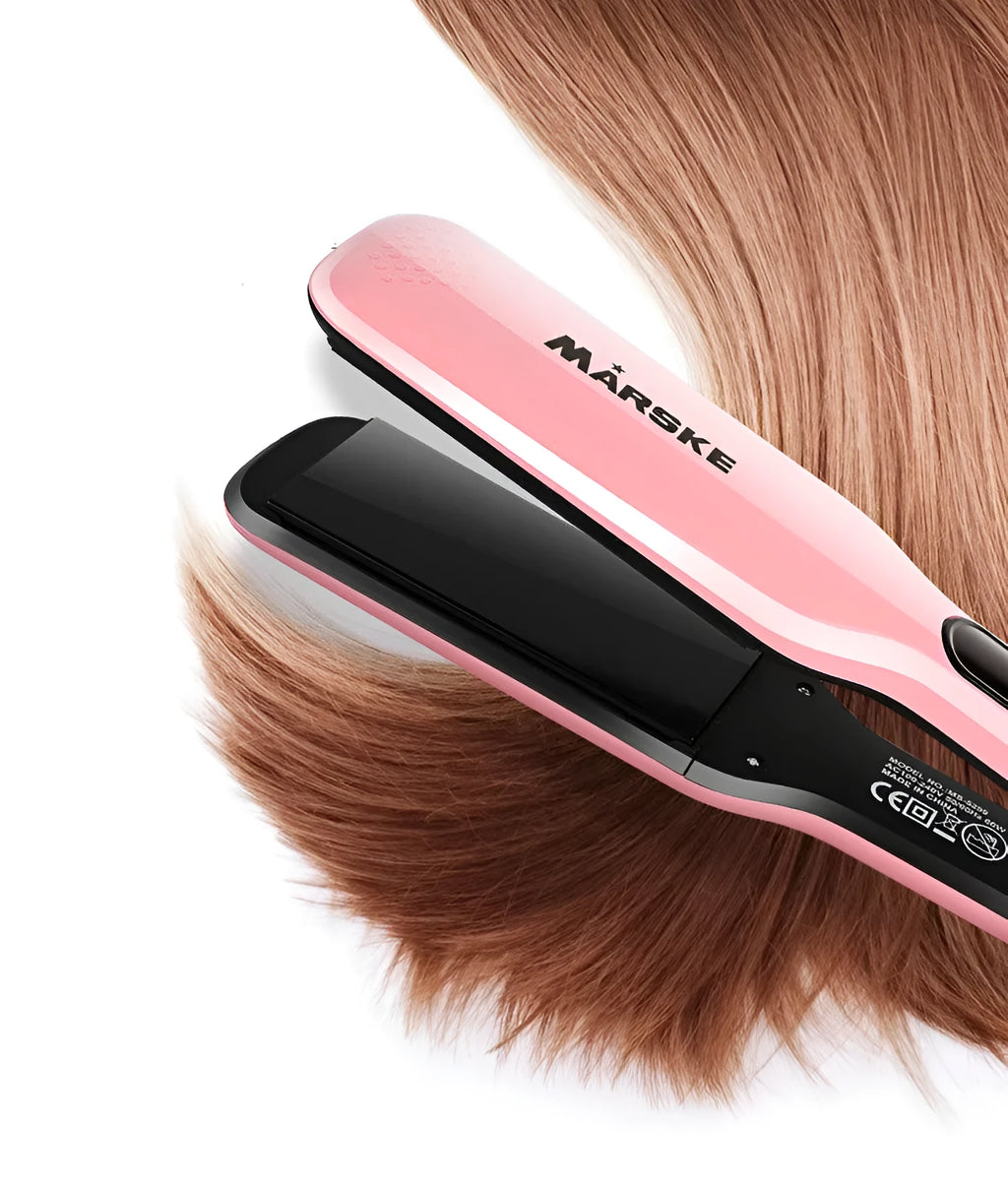 White steam spray hair straightener with 45mm ceramic plate and digital display, EU plug.