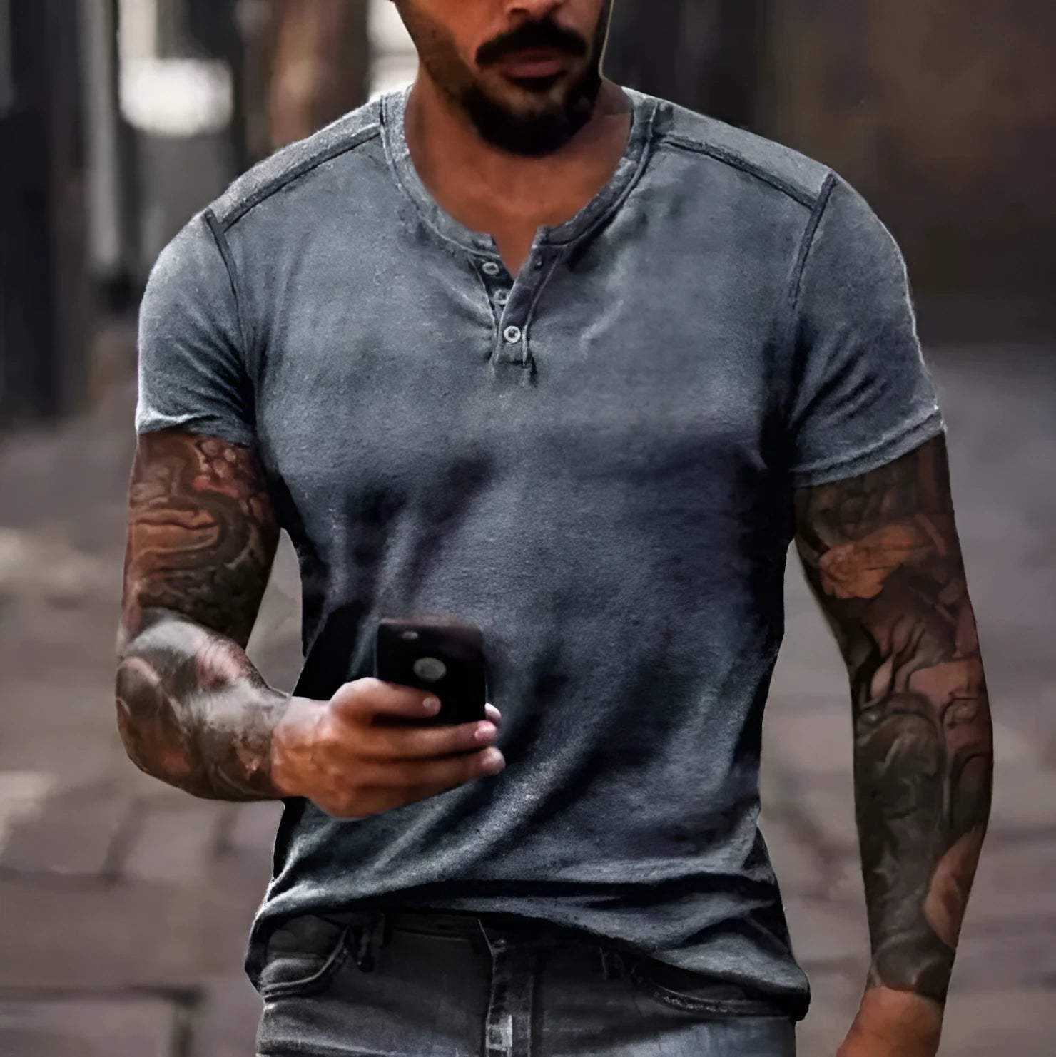 Men's short sleeve sport shirt with simple lapel button in bird eye cloth polyester