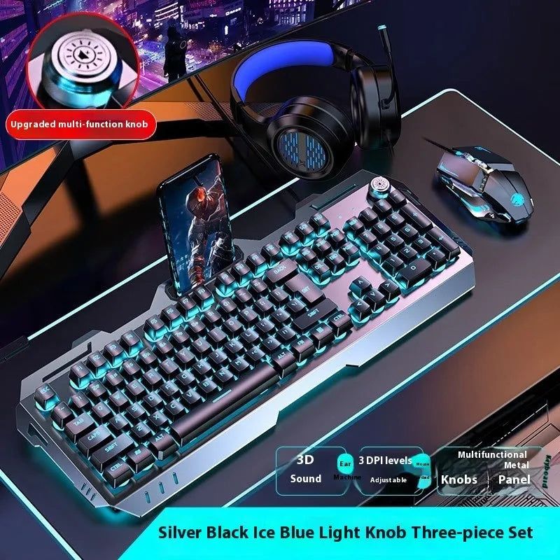 Aluminium alloy mechanical keyboard with backlit keys in gaming dimensions with optional mouse and headset