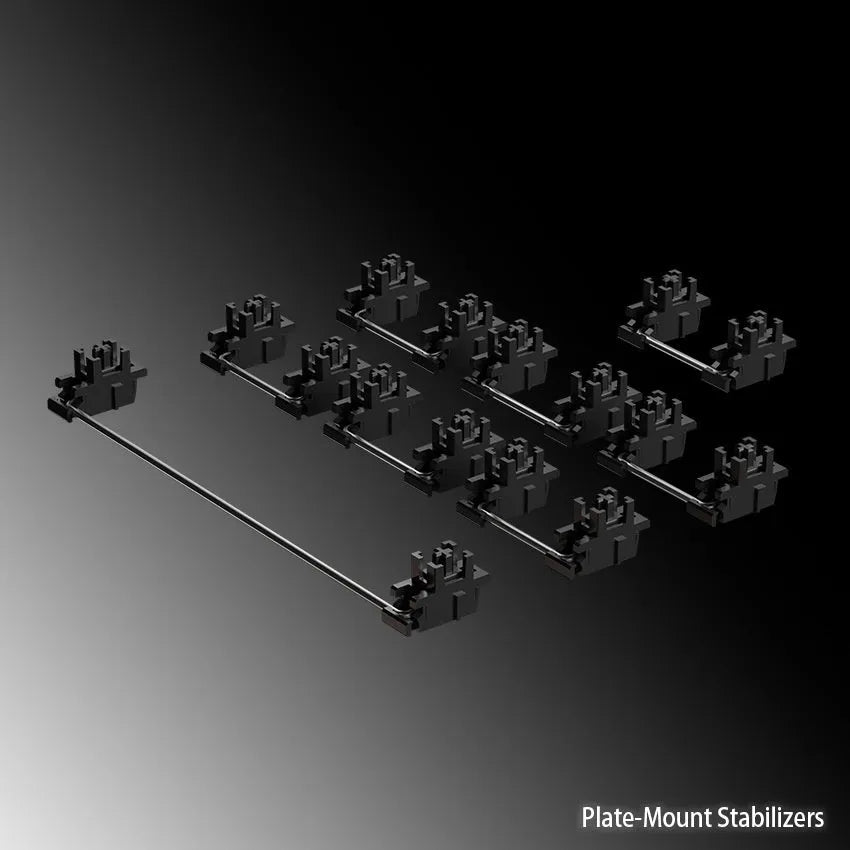 Keyboard shaft mechanical keyboard stabiliser accessories kit in black and white for 6.25U and 7U sizes.