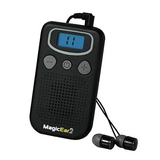 Brilliant coloured personal digital voice enhancer with a handheld FM radio design on a table.