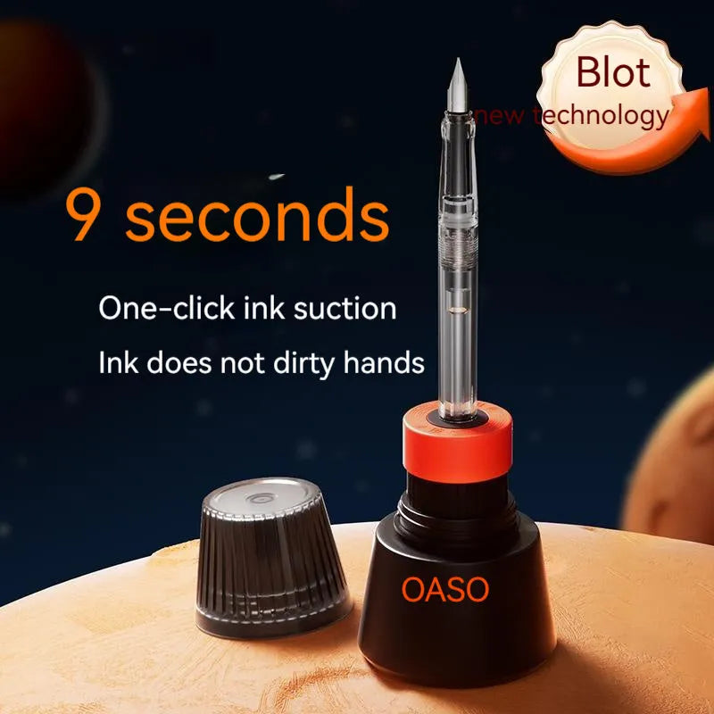 Automatic suction pen set with plastic shell, ink feeder and choice of pen head sizes