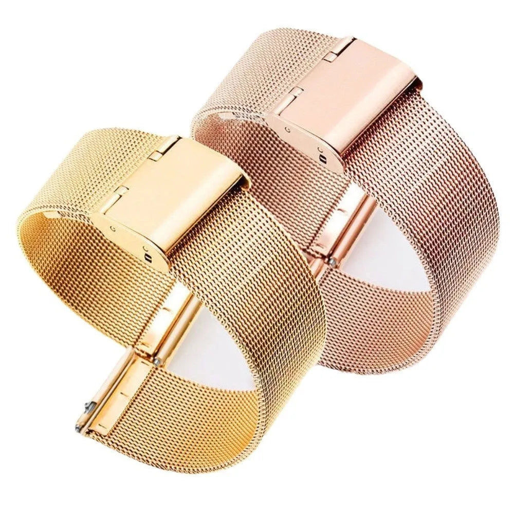 Milani silk woven stainless steel watch band in silver, black, rose gold, or gold with six width options