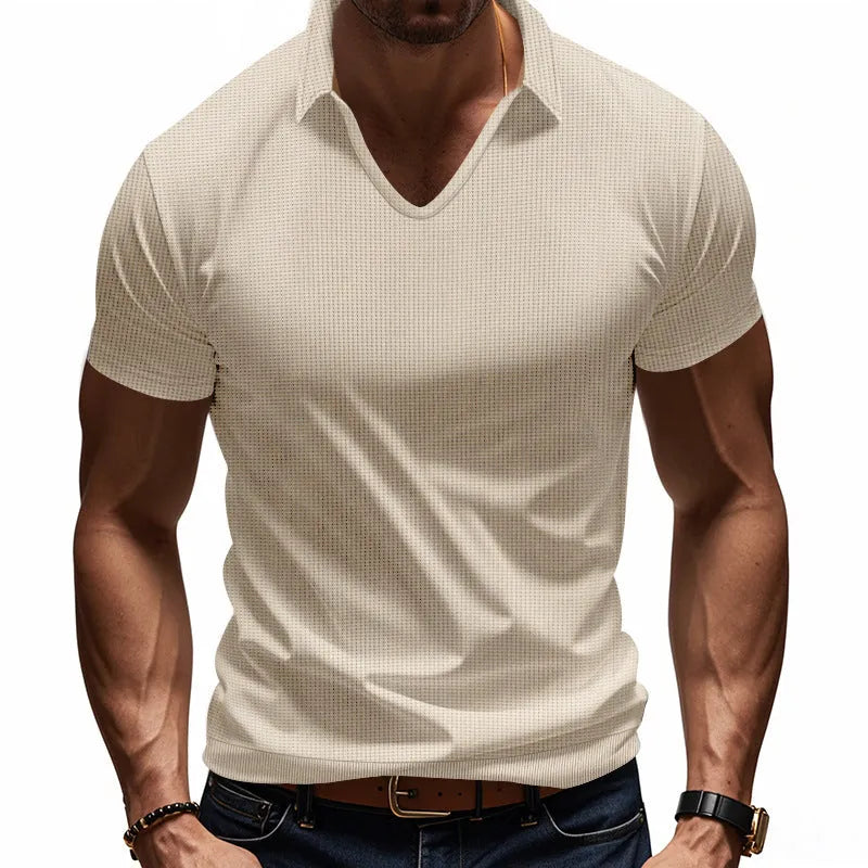 Men's casual V-neck short sleeve cotton blend tee in loose fit summer design