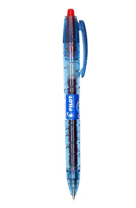 0.5mm press gel pen with transparent blue rod refill, available in black, blue or red ink