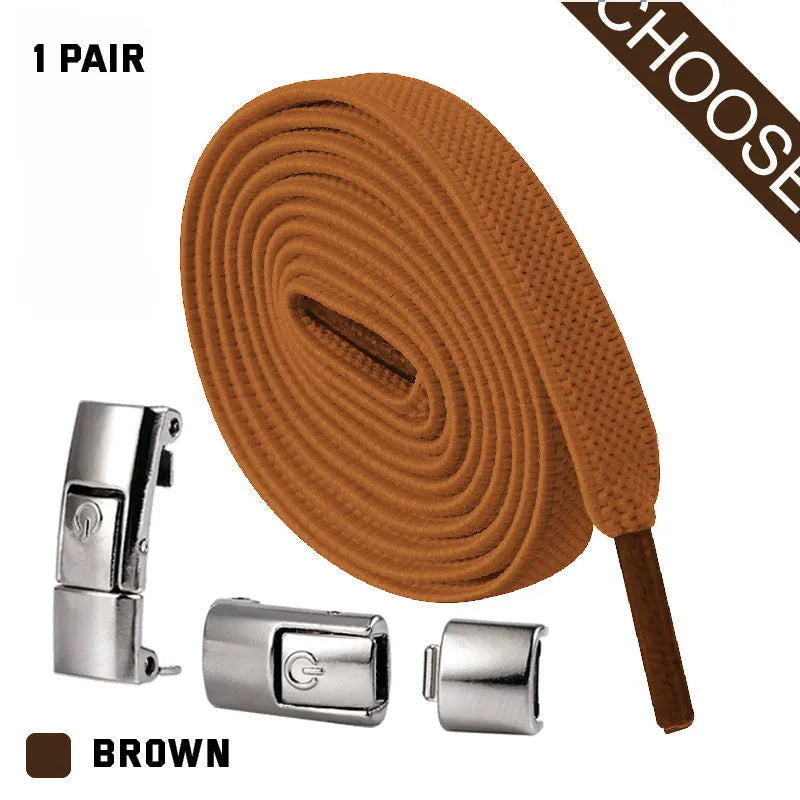 Set of press lock elastic no-tie shoelaces in 8mm widened flat design on a white background.
