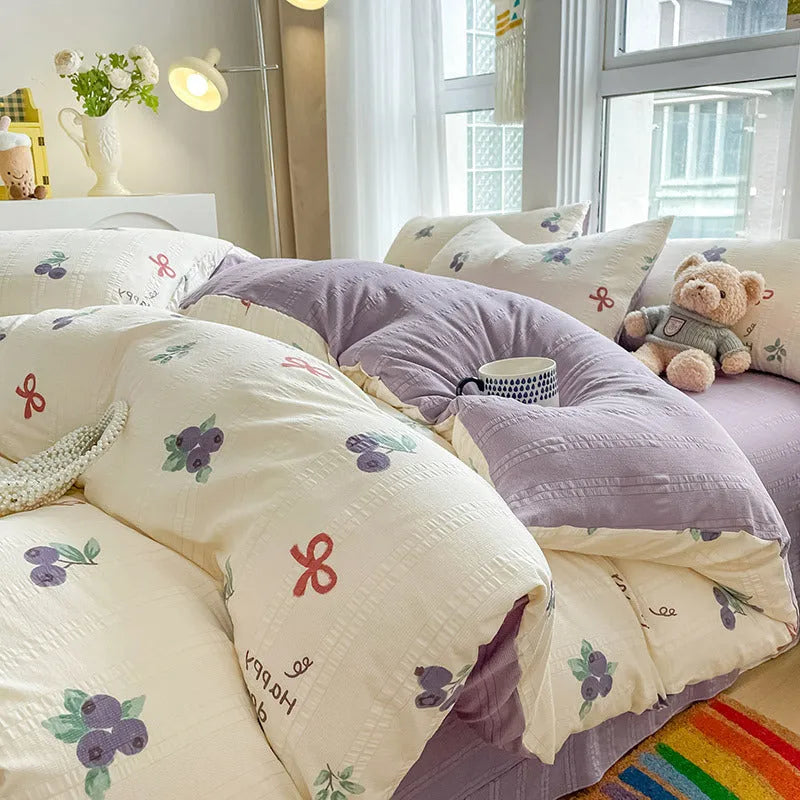 Chemical fibre bed sheet set with aerobic jacquard cloud yarn cotton in Butterfly Dance rose colour
