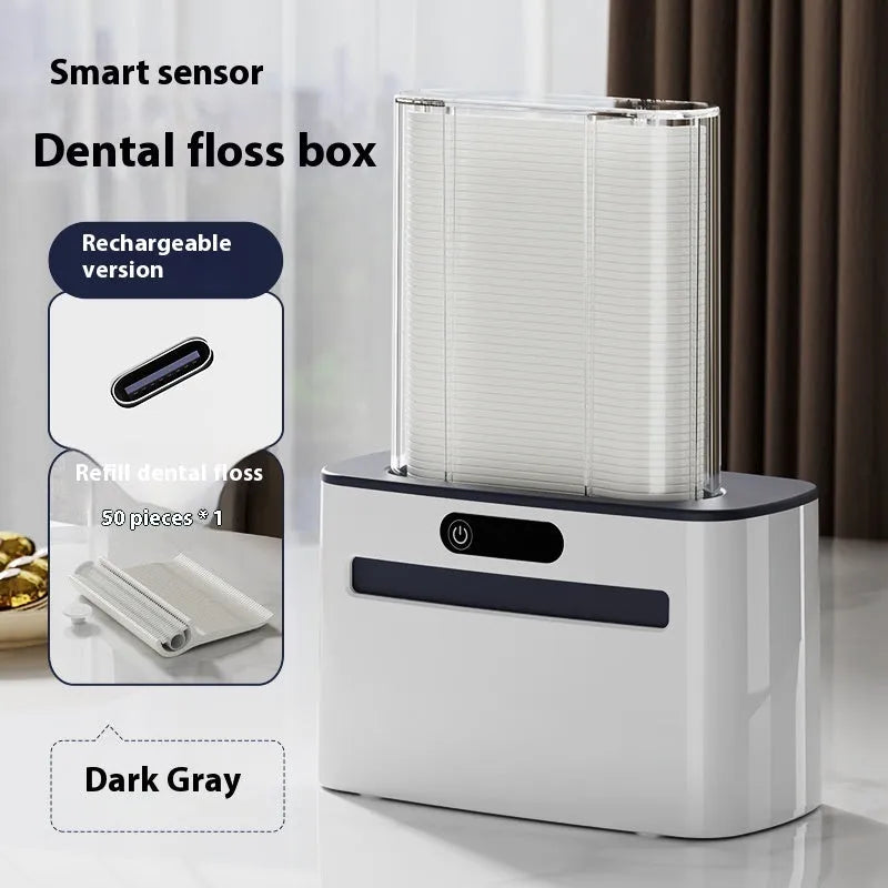 Intelligent induction dental floss box in dark grey, light grey, and gold colour options.