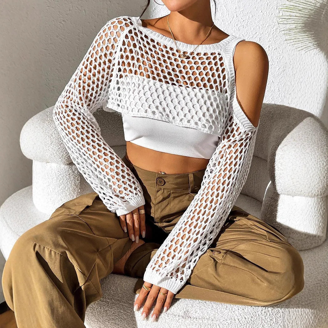 Navel hollowed mesh shirt in multiple colours for beachwear