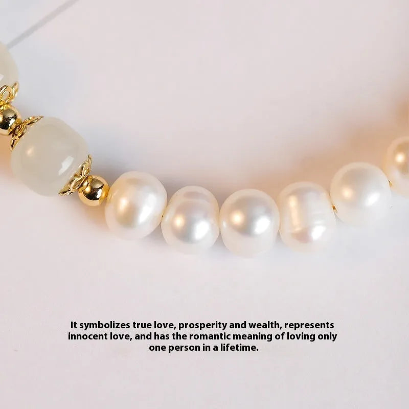 Korean style freshwater pearl bracelet with diamond-shaped beads in Hetian jade green colour.