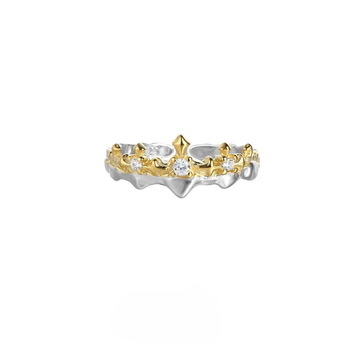 Princess Knight adjustable silver ring in white gold or black gold electroplated finish.