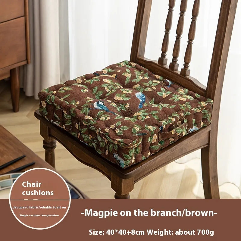 American dining chair cushion with floral pattern in 40x40x8cm size showing 8cm thickness