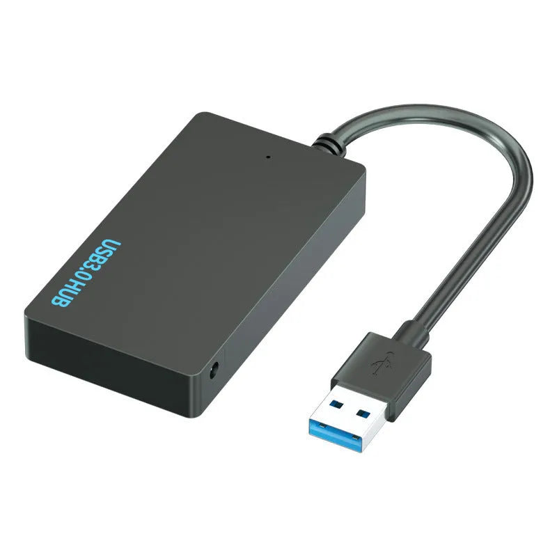 A white one-to-four-port USB hub with a 20cm cable, shown with USB-A and Type-C connector options.