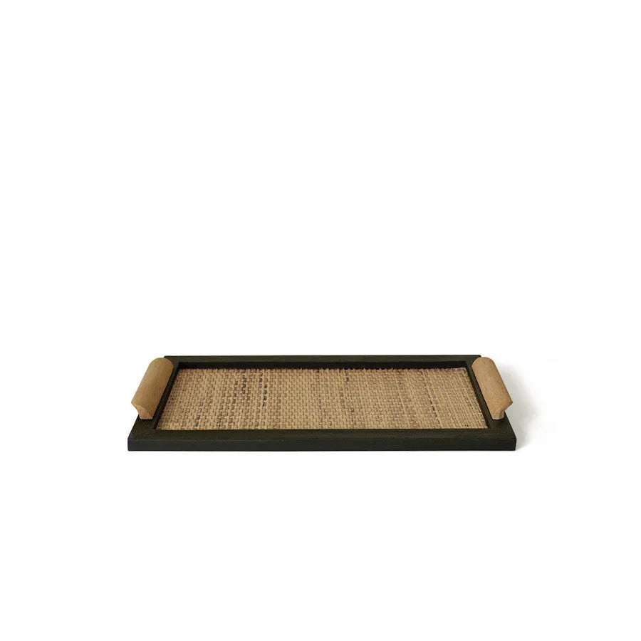 Pine wood tea tray with separate compartments for teapot, cups, and snacks.