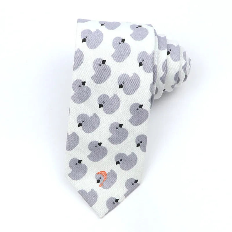 Men's narrow cotton bow tie with printed cartoon patterns in Korean casual style