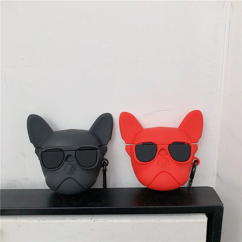 Cartoon animal style silicone cover for AirPods 1st and 2nd generation with black hook attachment