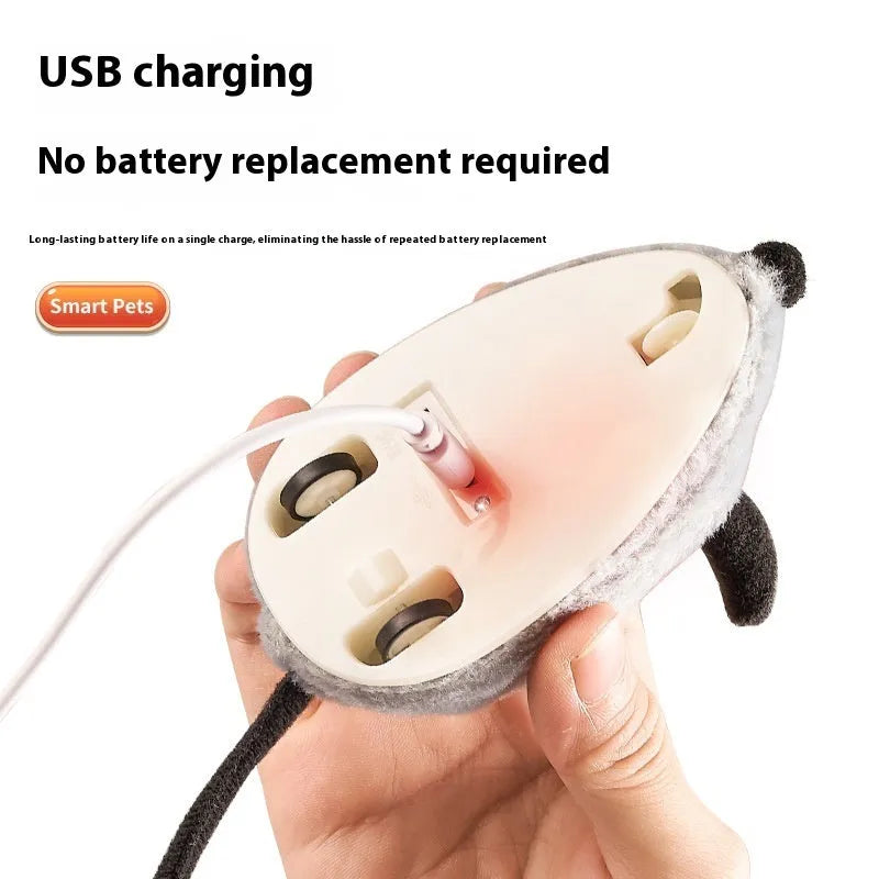 Intelligent charging simulation electric mouse cat teaser toy in grey with double tail decoration