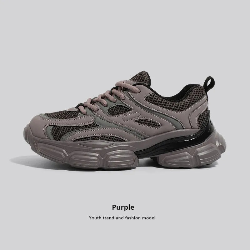 Mesh casual platform dad shoes in beige for men and women with height increasing mid heel