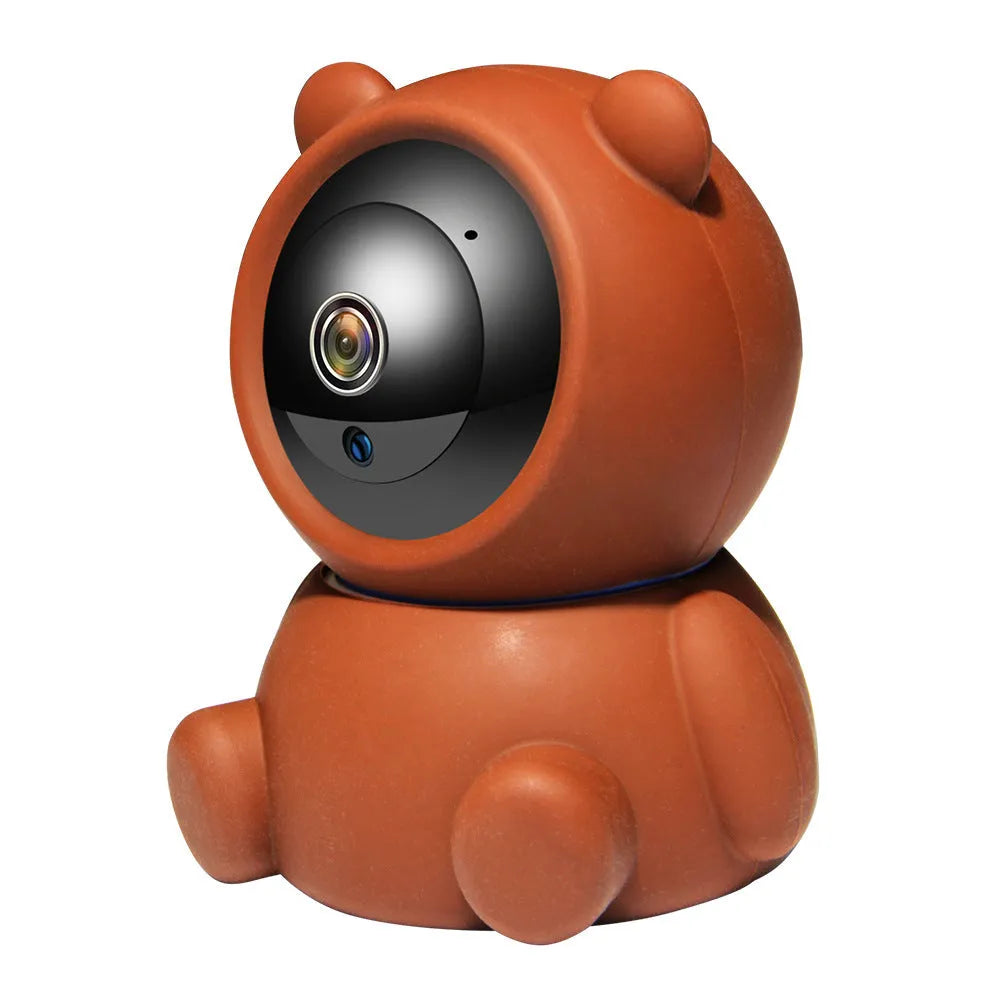 White wireless indoor security camera with 1080P HD resolution, automatic tracking, and infrared night vision.