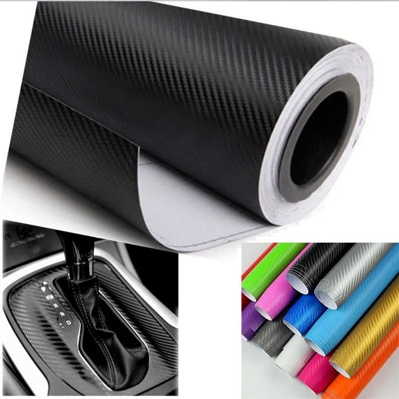 3D carbon fibre car sticker roll in eight colour options showing textured surface
