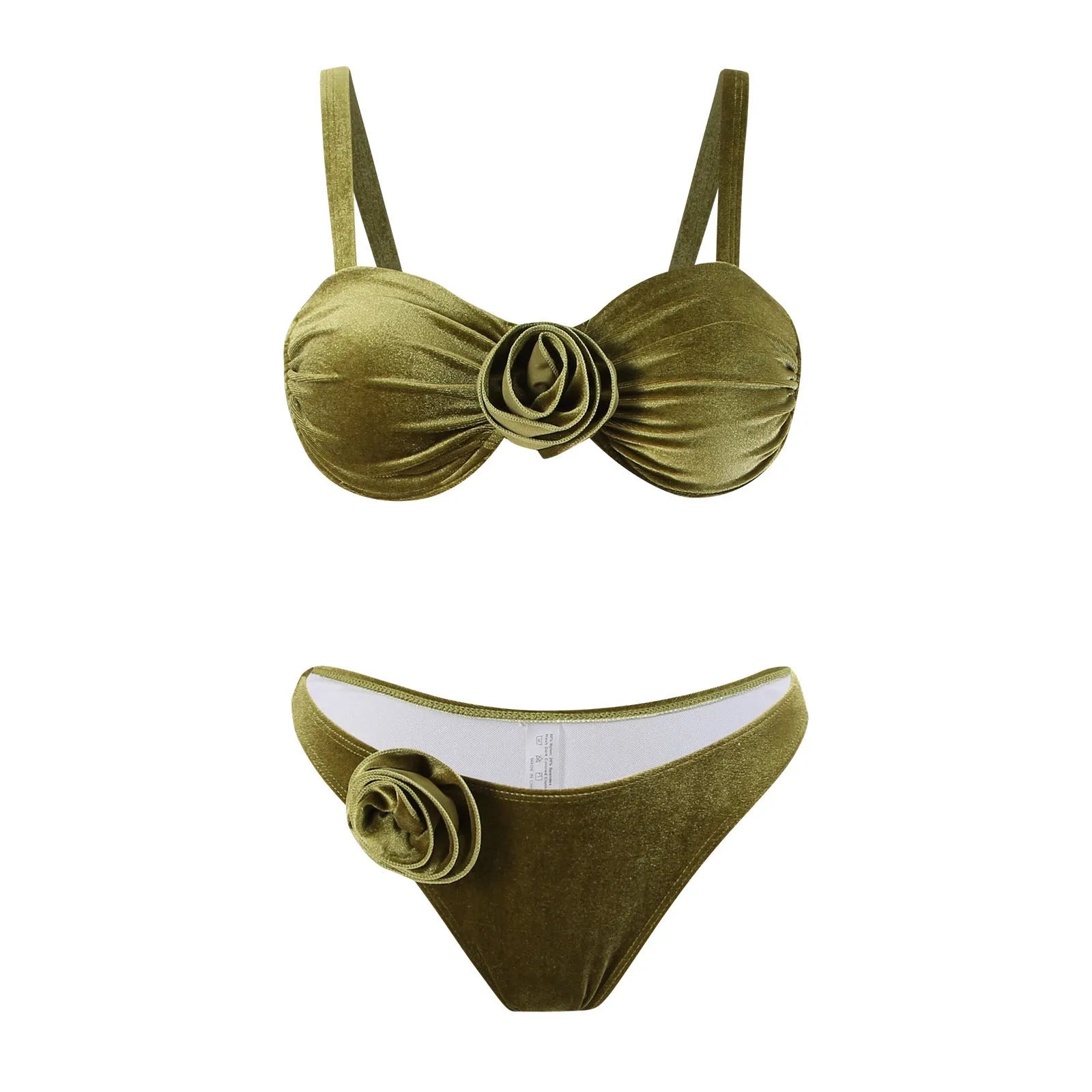 Women's 3D floral swimsuit with high elasticity in green with European/American style pattern