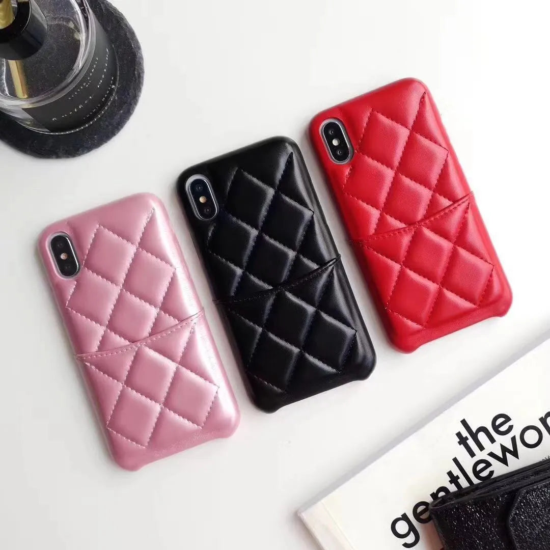 Leather mobile phone case for iPhone Xs Max in black, pink, and red colour options