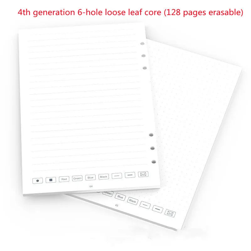 Loose spiral notebook filling paper replacement set with 64 pages and multiple pen refill types