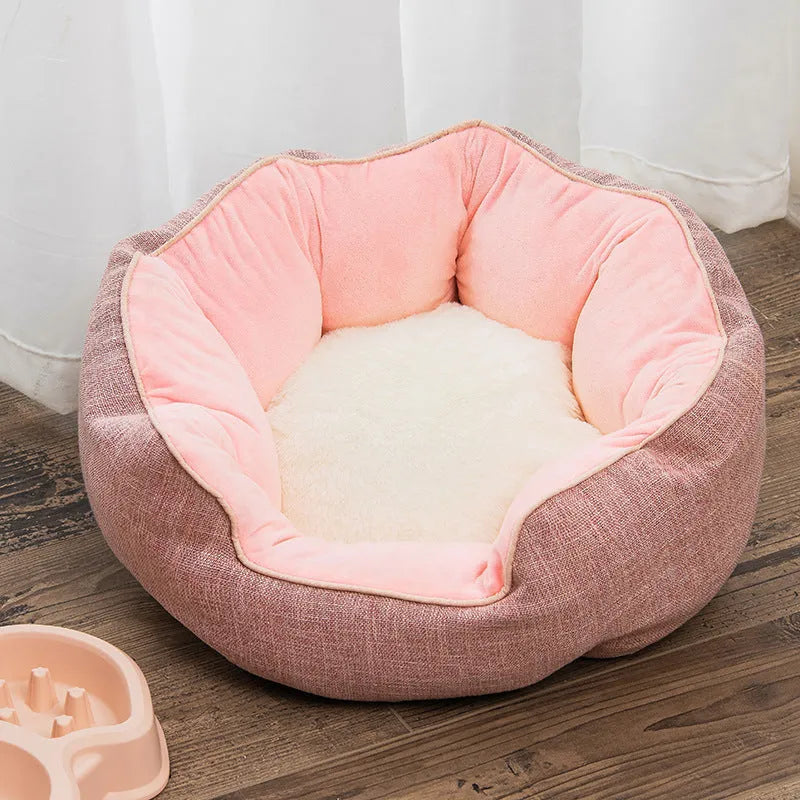 Octagonal pet bed with removable mats in blue colour with soft wool point design