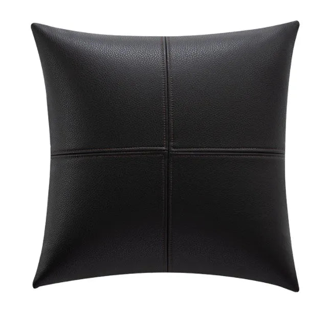 Solid colour soft cowhide leather pillow cover in a Nordic style, shown in a neutral tone.