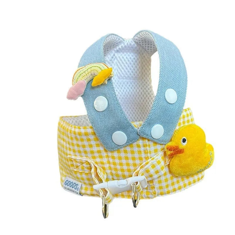Three-piece pet harness and leash set with matching cute hat for cats and dogs
