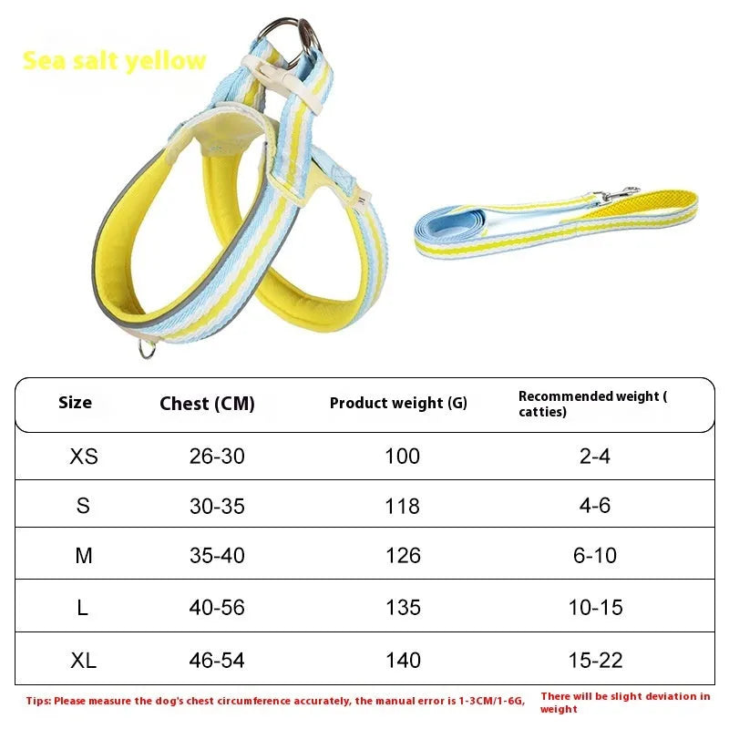 Polyester dog harness with Y-shaped chest strap and integrated hand-holding rope in four colour options