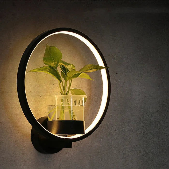 Decorative wall lamp sandblasted iron 18W LED round black on background wall
