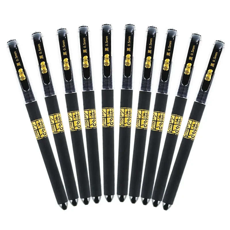 8-piece student gel pen set showing bullet tip and needle tip variants with carbon black quick-drying ink