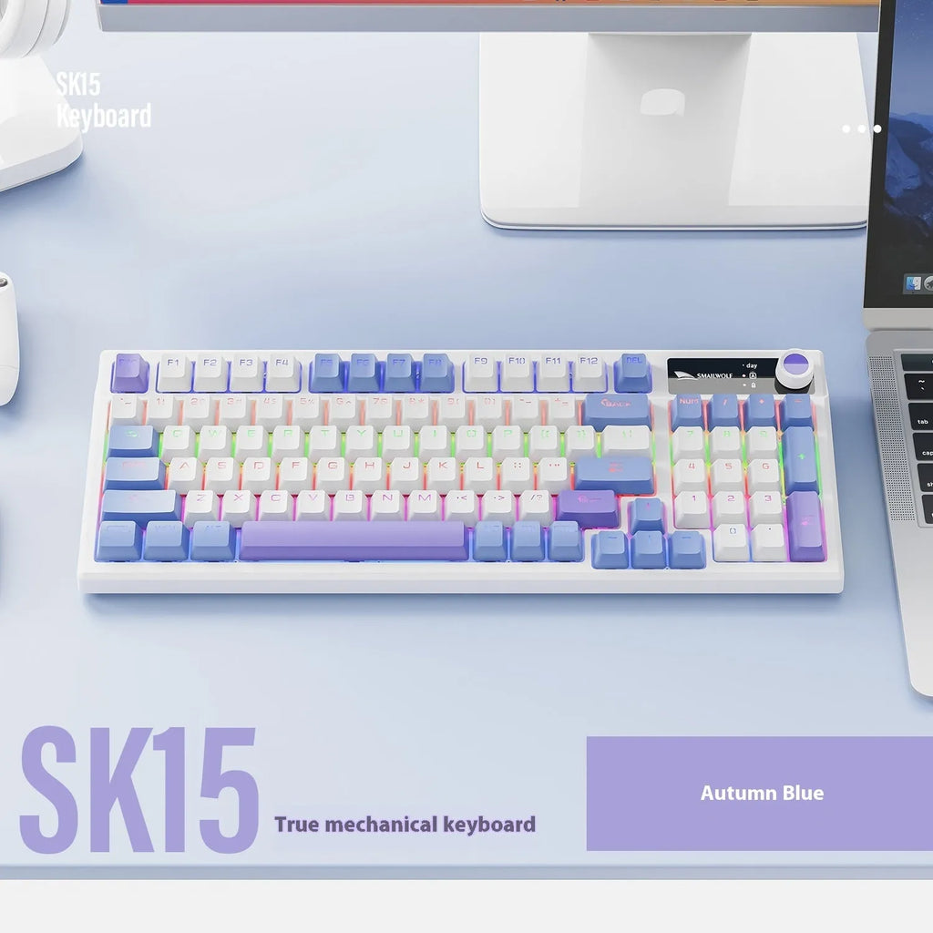 SK15 wired mechanical keyboard for laptops in sunset orange colour with mixed light green switches