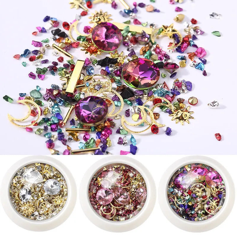 Set of metal nail art diamond and rivet sequins in six colours 89g