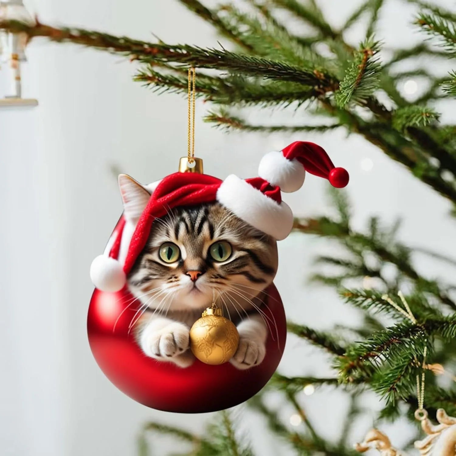 Christmas car hanging ornament featuring cartoon kitten design in transparent acrylic