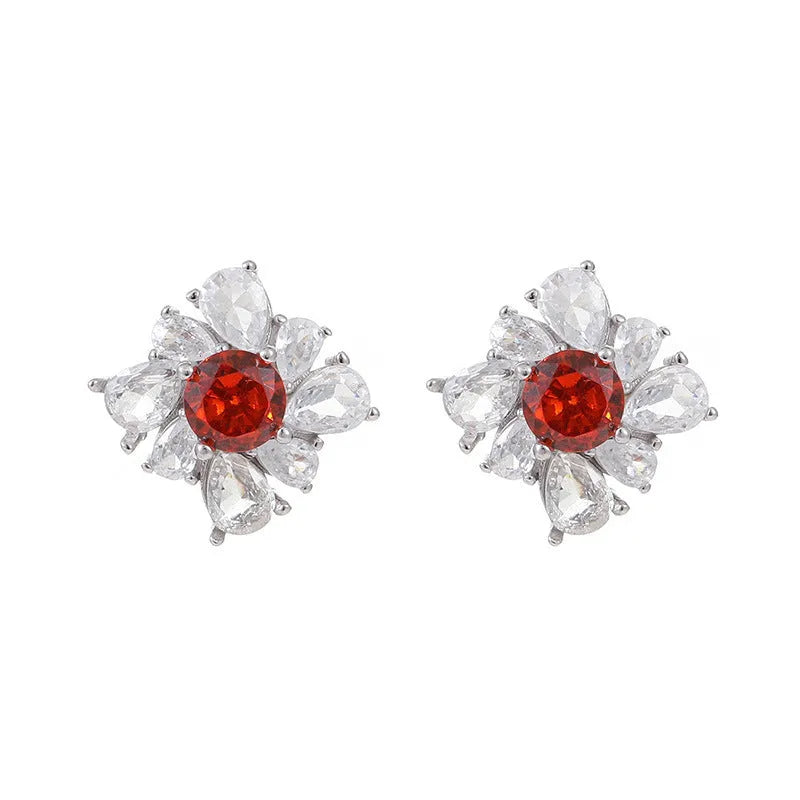 Retro geometric women's earrings with U-shaped quadrilateral design in platinum-finished 925 silver