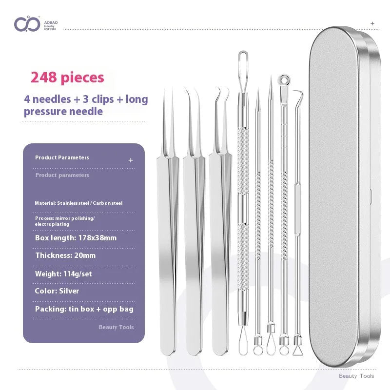 4-piece metal acne needle set with ultra fine pointed tips for professional skincare extraction