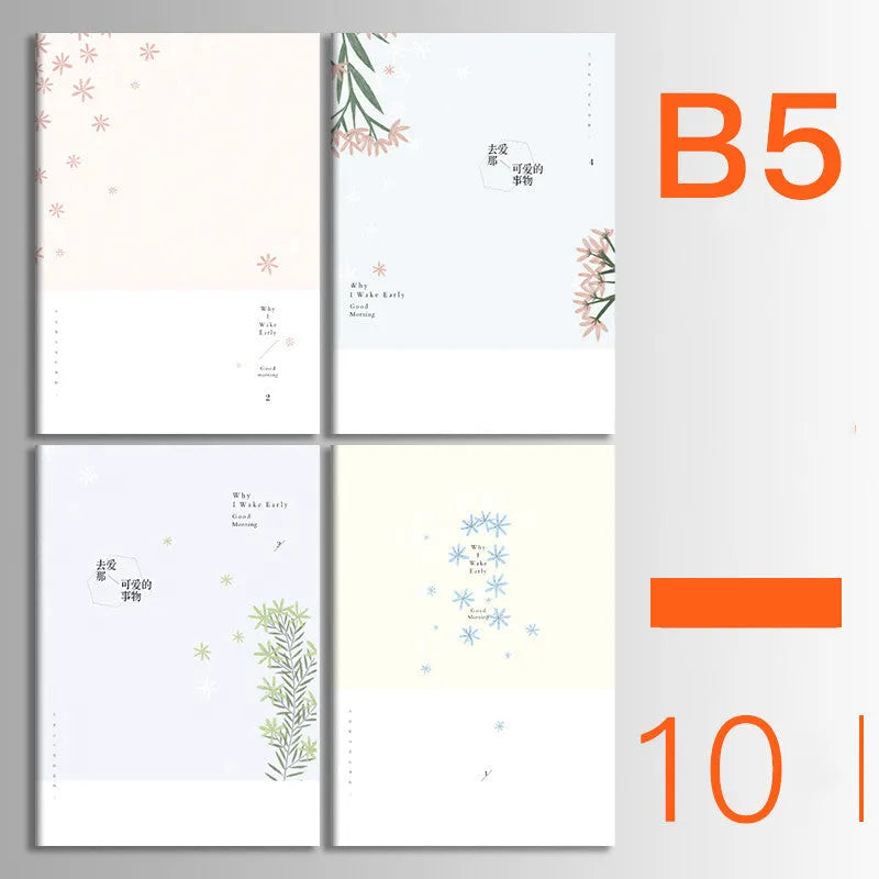 10-pack of kraft paper notebooks with thread binding in A5 and B5 sizes with various cover designs