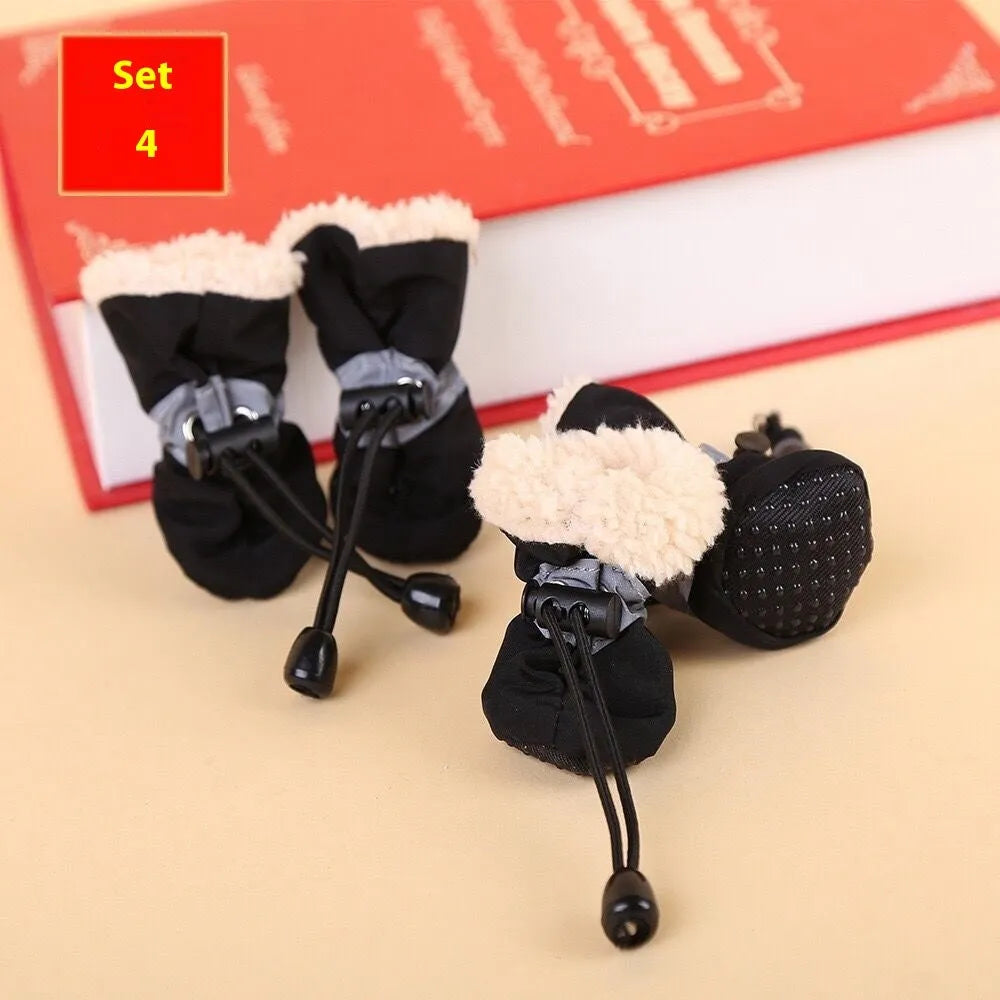 Cloth dog shoes with soft soles in multiple colours including fleece-lined options for canine paw protection