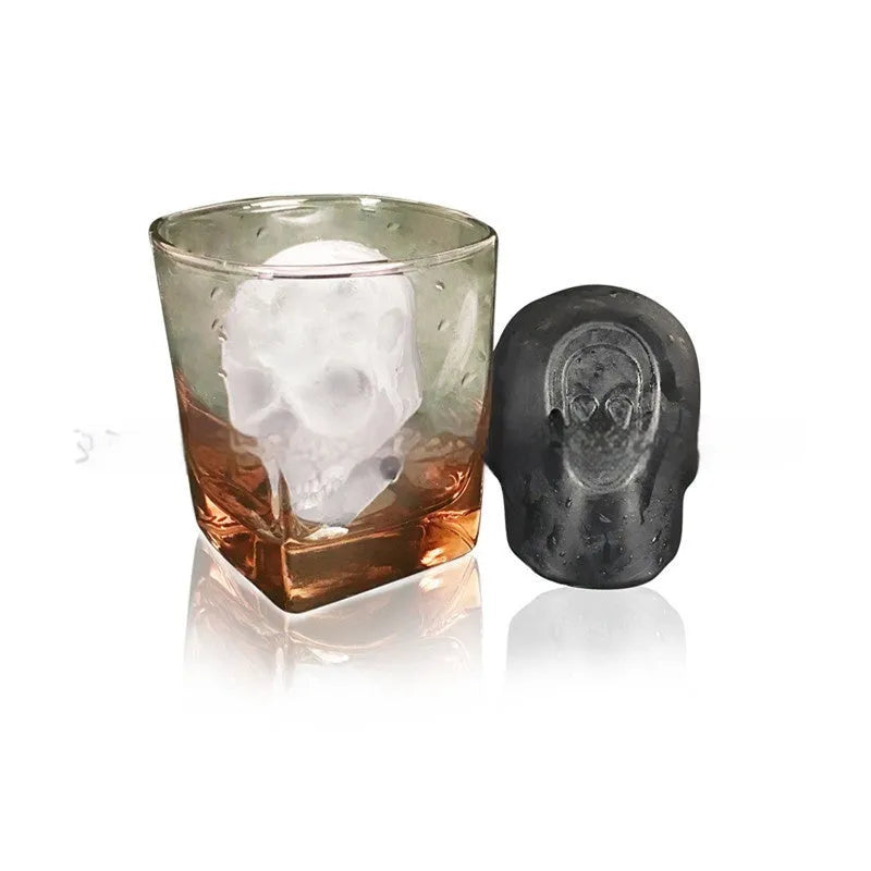 Silicone ice cube tray showing detailed 3D skull mould cavities