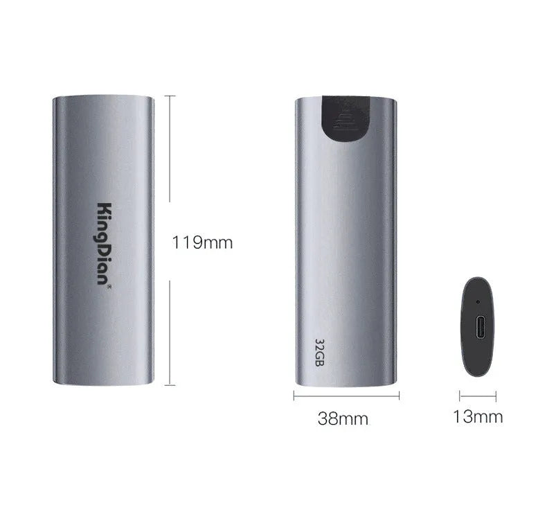 Grey aluminium mobile SSD hard drive with USB 3.0 connector for phone storage expansion.