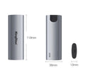 Grey aluminium mobile SSD hard drive with USB 3.0 connector for phone storage expansion.