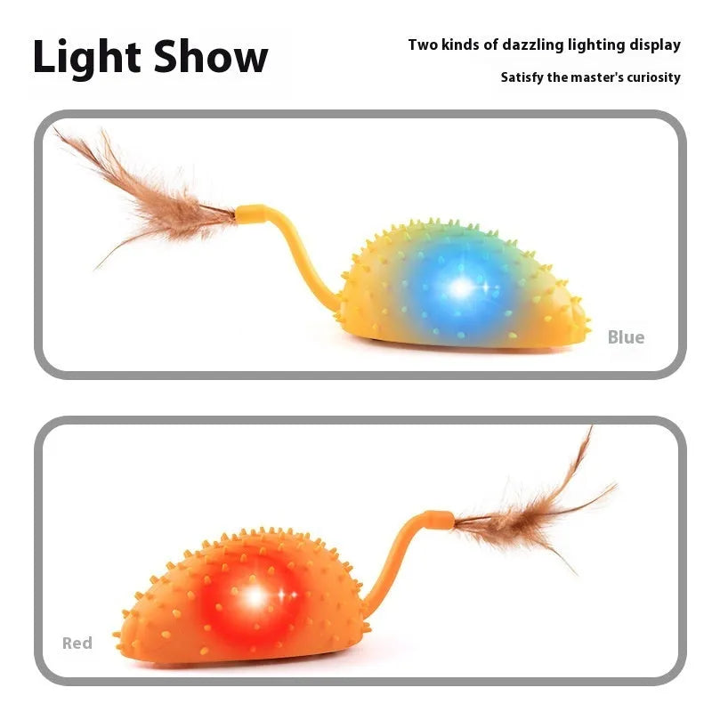 Remote control smart charging silicone mouse cat toy with feather attachment in cyan colour