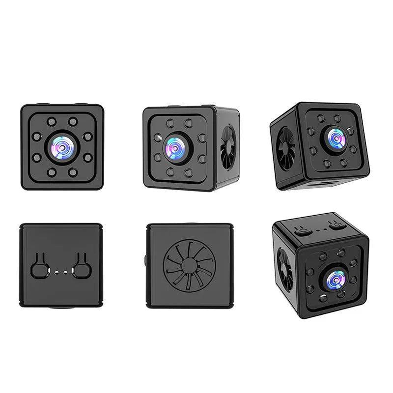 Black K13 cube-shaped remote sports camera with mounting bracket on a white background.