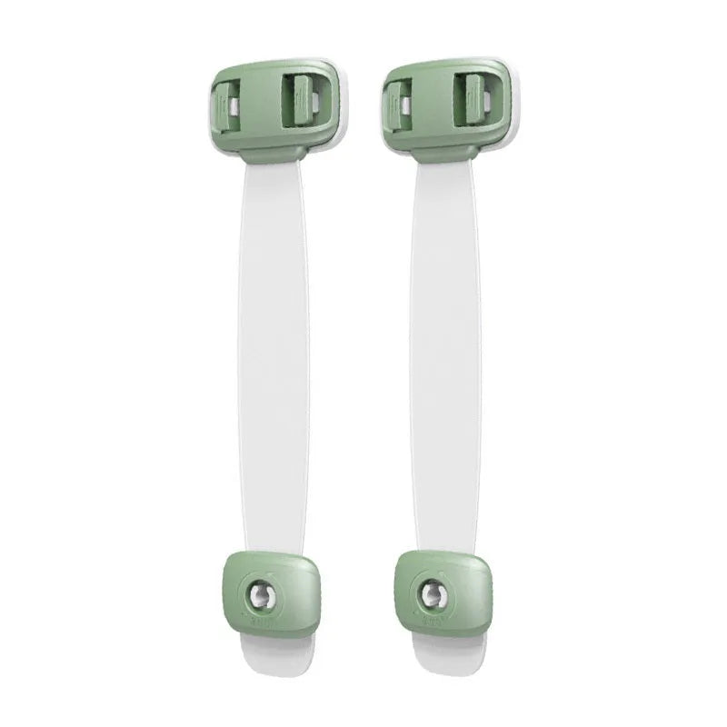 Grey and green adjustable child safety cabinet locks with adhesive backing