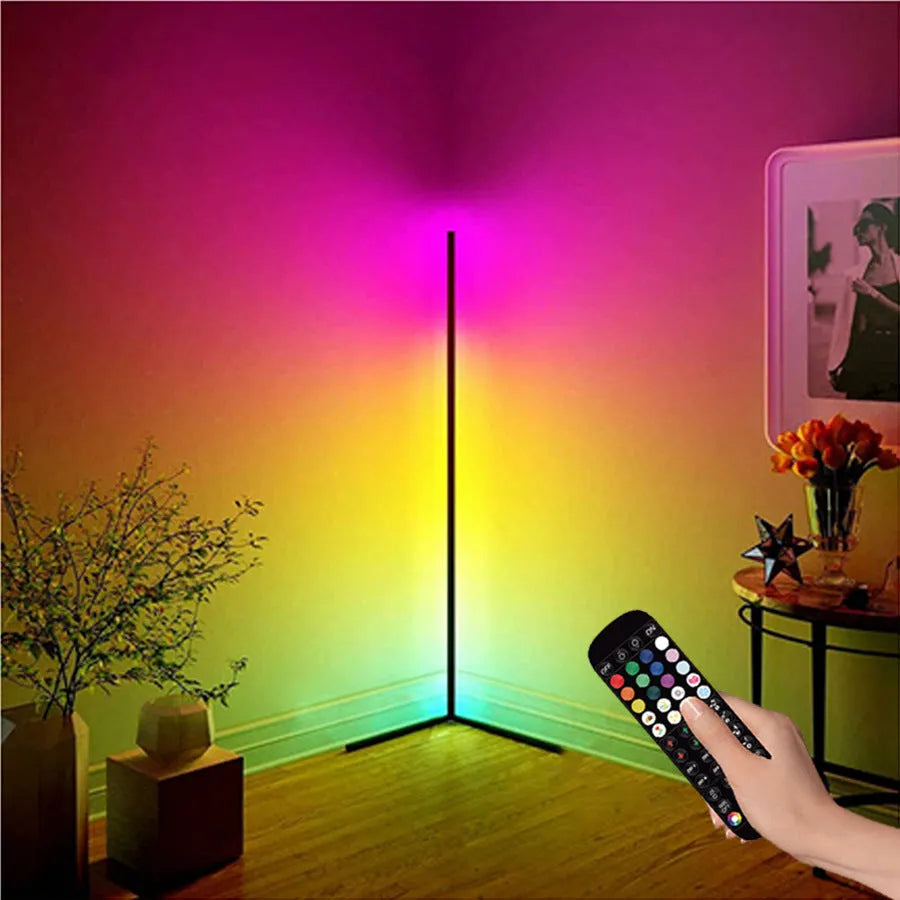 Black aluminium smart floor lamp with RGB lighting and remote control