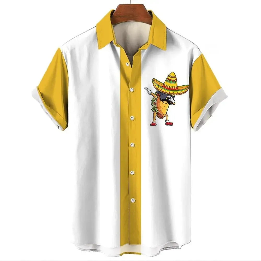 Men's stripe pattern Hawaiian shirt with short sleeves and button front in various colours